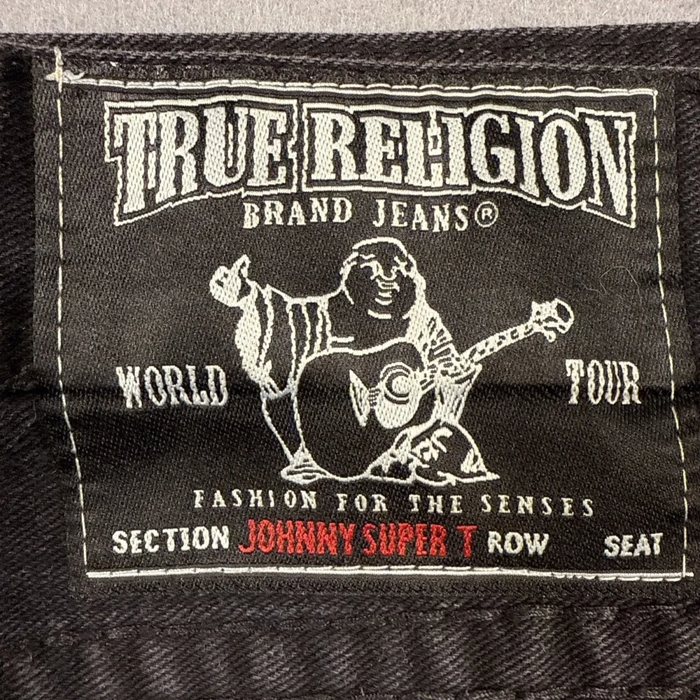 JEANS STRAIGHT True Religion Ricky  Mens 40x30 Relaxed  Black Flap Pockets Denim